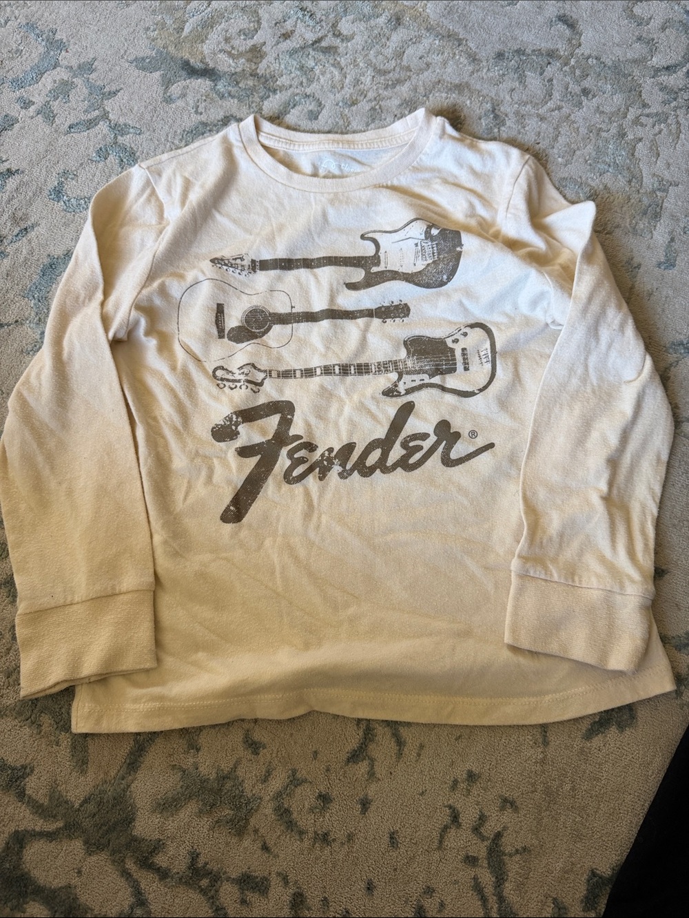 Fender Cream Long-Sleeve Kids Tee with Guitar Graphic